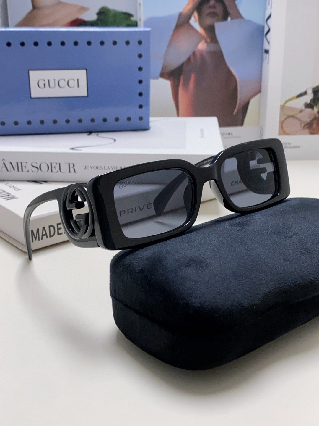 Gucci Rectangular Brown Lens Sunglasses for Men & Women - detail image 9
