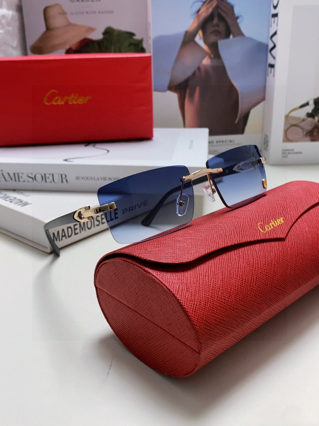 Cartier Blue-Light Rimless Blue Lens Sunglasses for Men & Women - detail image 7