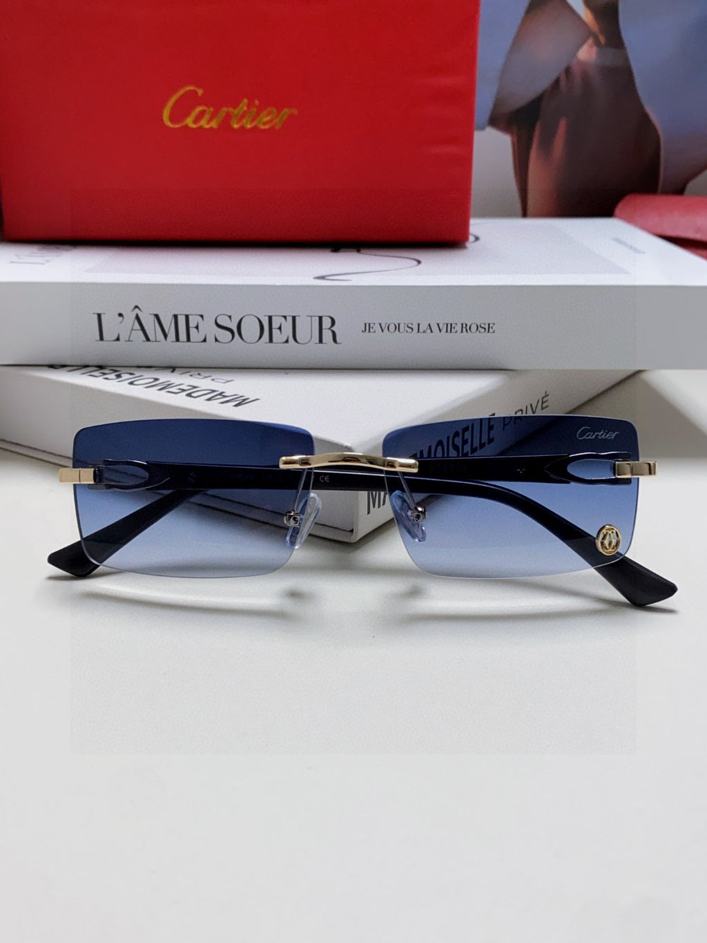 Cartier Blue-Light Rimless Blue Lens Sunglasses for Men & Women - detail image 6