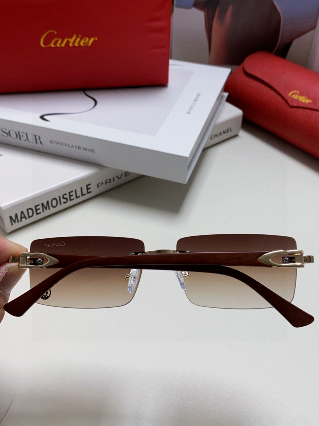 Cartier Blue-Light Rimless Gray Lens Sunglasses for Men & Women - 432355 - detail image 4