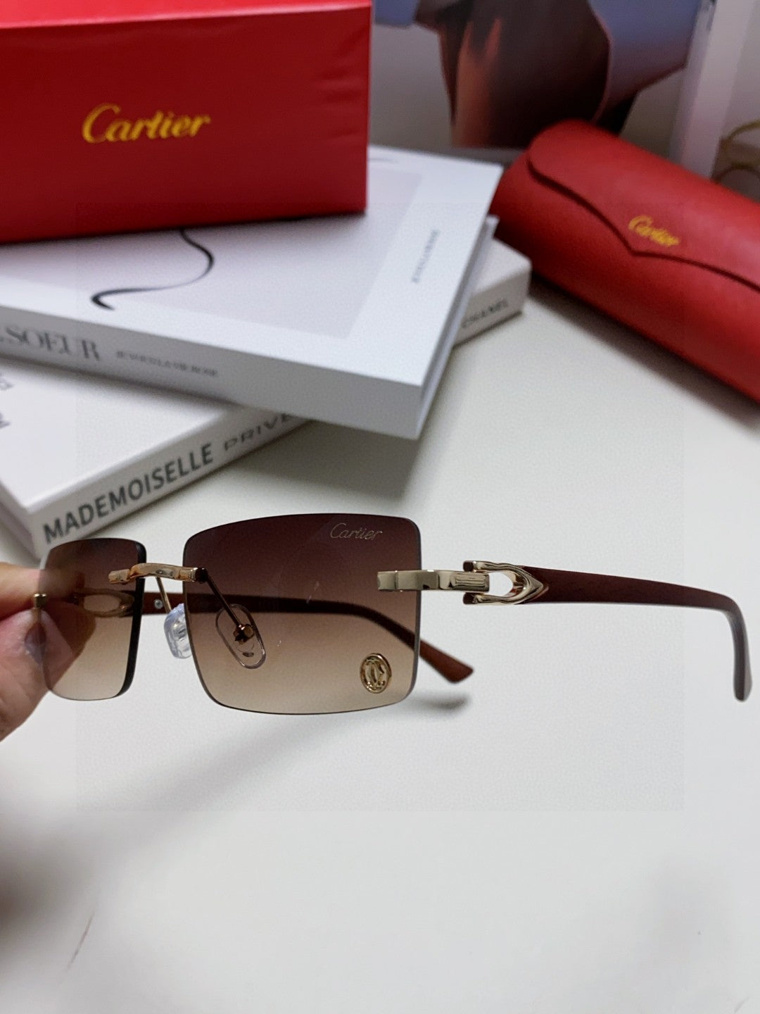 Cartier Blue-Light Rimless Gray Lens Sunglasses for Men & Women - 432355 - detail image 5