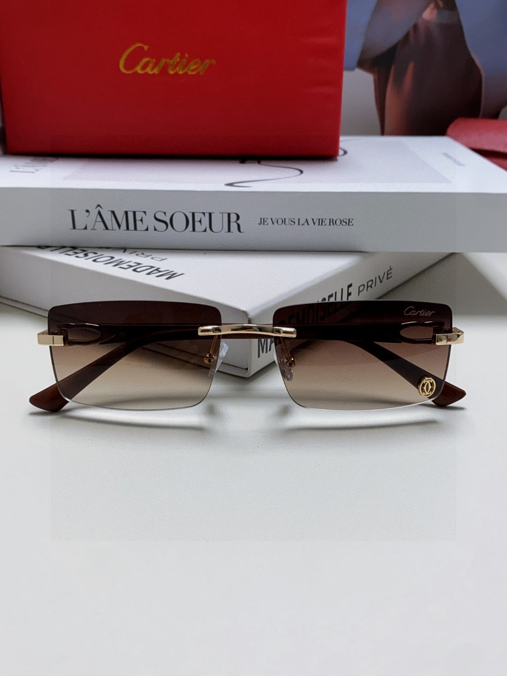 Cartier Blue-Light Rimless Gray Lens Sunglasses for Men & Women - 432355 - detail image 6