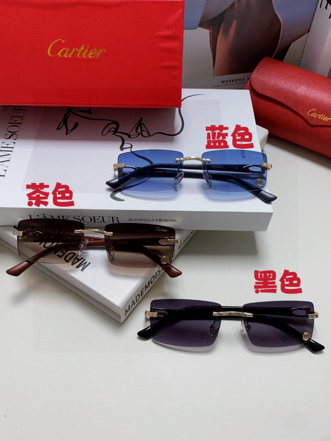 Cartier Blue-Light Rimless Gray Lens Sunglasses for Men & Women - 432355 - detail image 9
