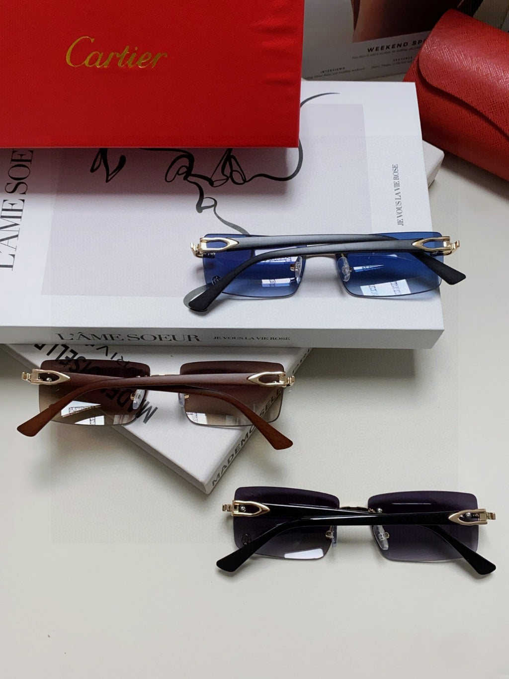 Cartier Blue-Light Rimless Gray Lens Sunglasses for Men & Women - 487368 - detail image 8