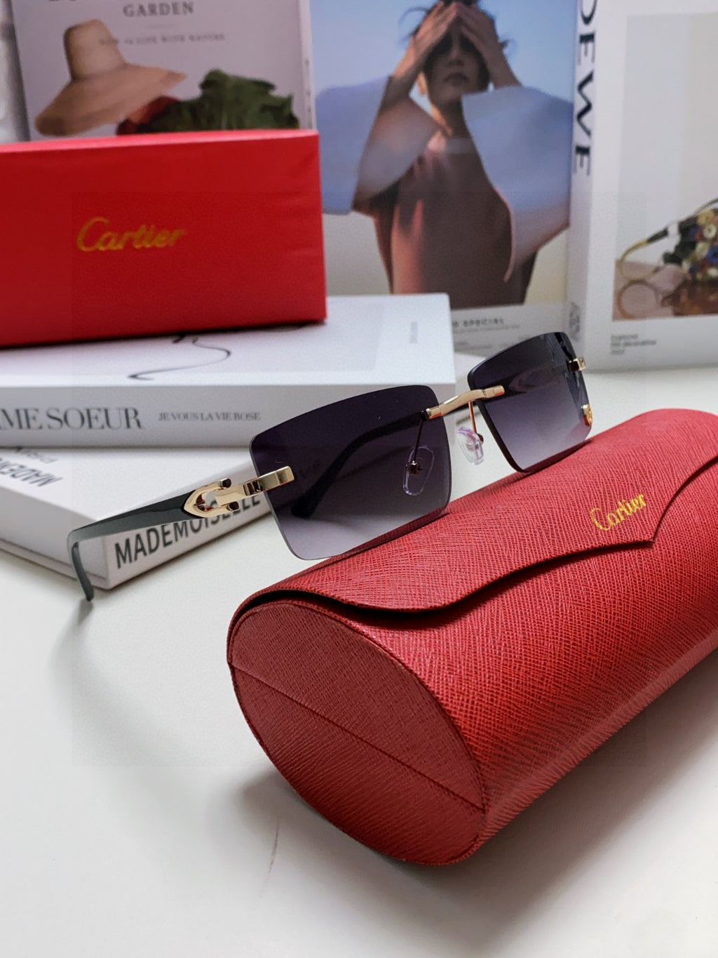 Cartier Blue-Light Rimless Gray Lens Sunglasses for Men & Women - detail image 7