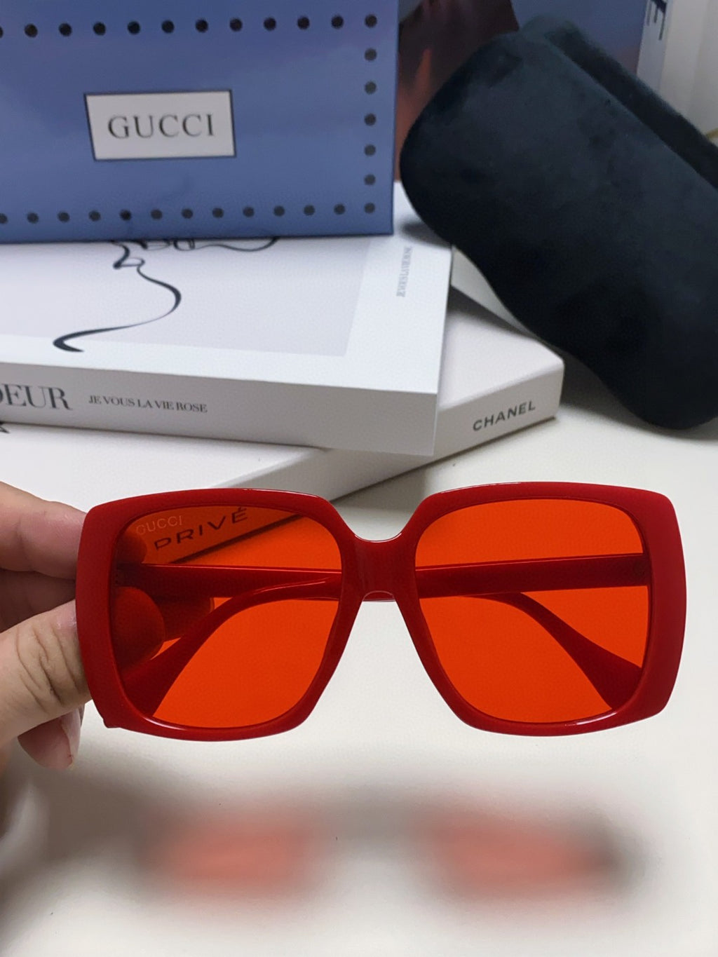 Gucci Oversized Red Lens Sunglasses for Women - detail image 3