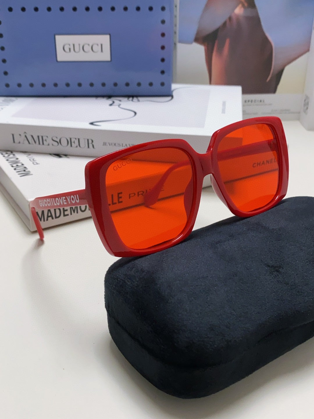 Gucci Oversized Red Lens Sunglasses for Women - detail image 7