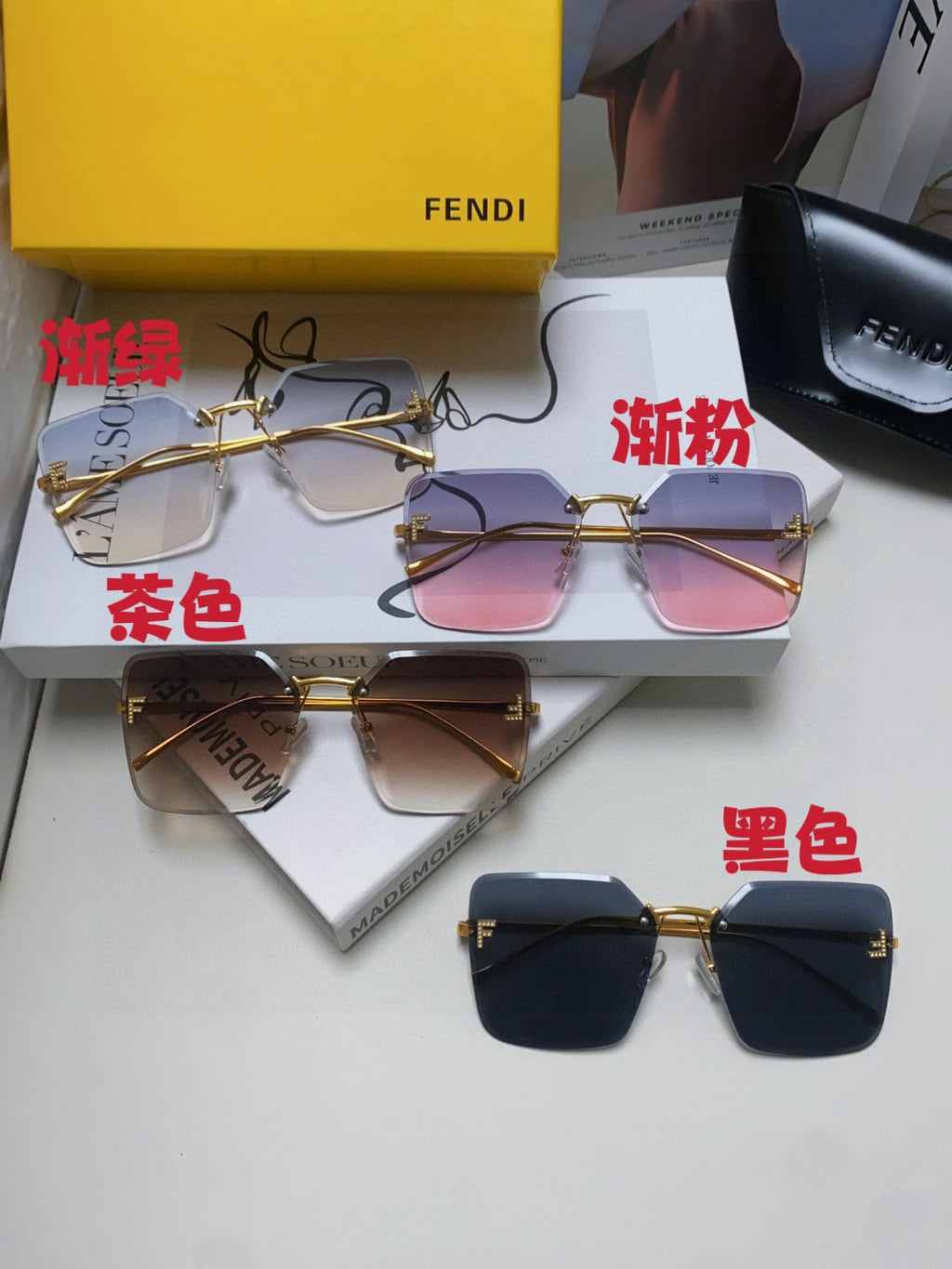 Fendi FE4082US Lightweight Metal Rimless Gray Lens Sunglasses for Men - 372453 - detail image 8