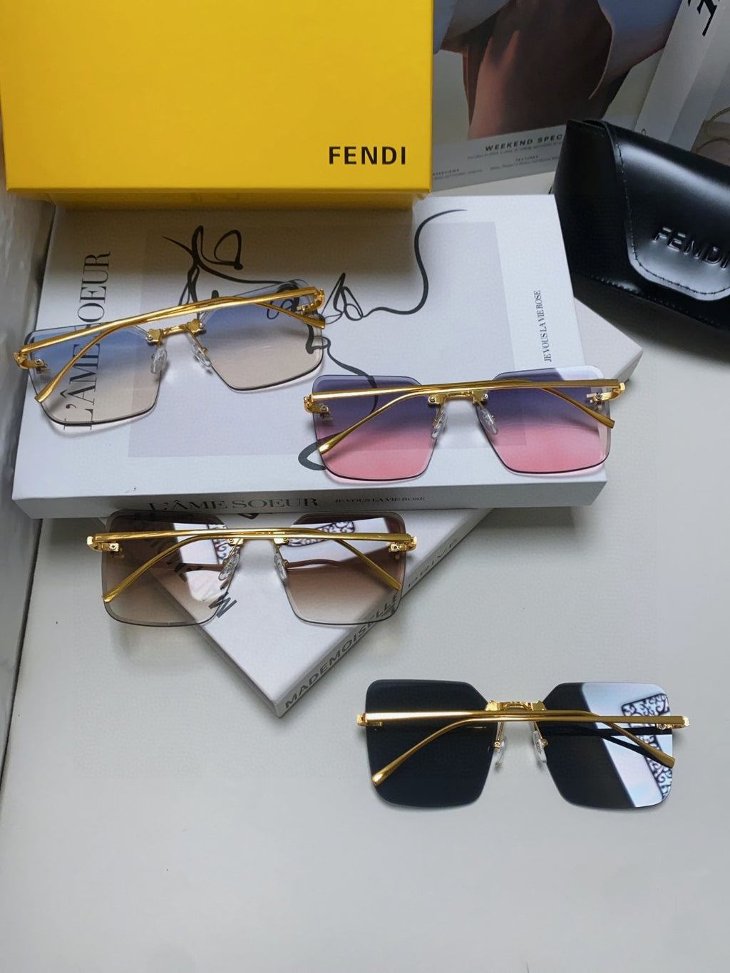Fendi FE4082US Lightweight Metal Rimless Gray Lens Sunglasses for Men - 372454 - detail image 8