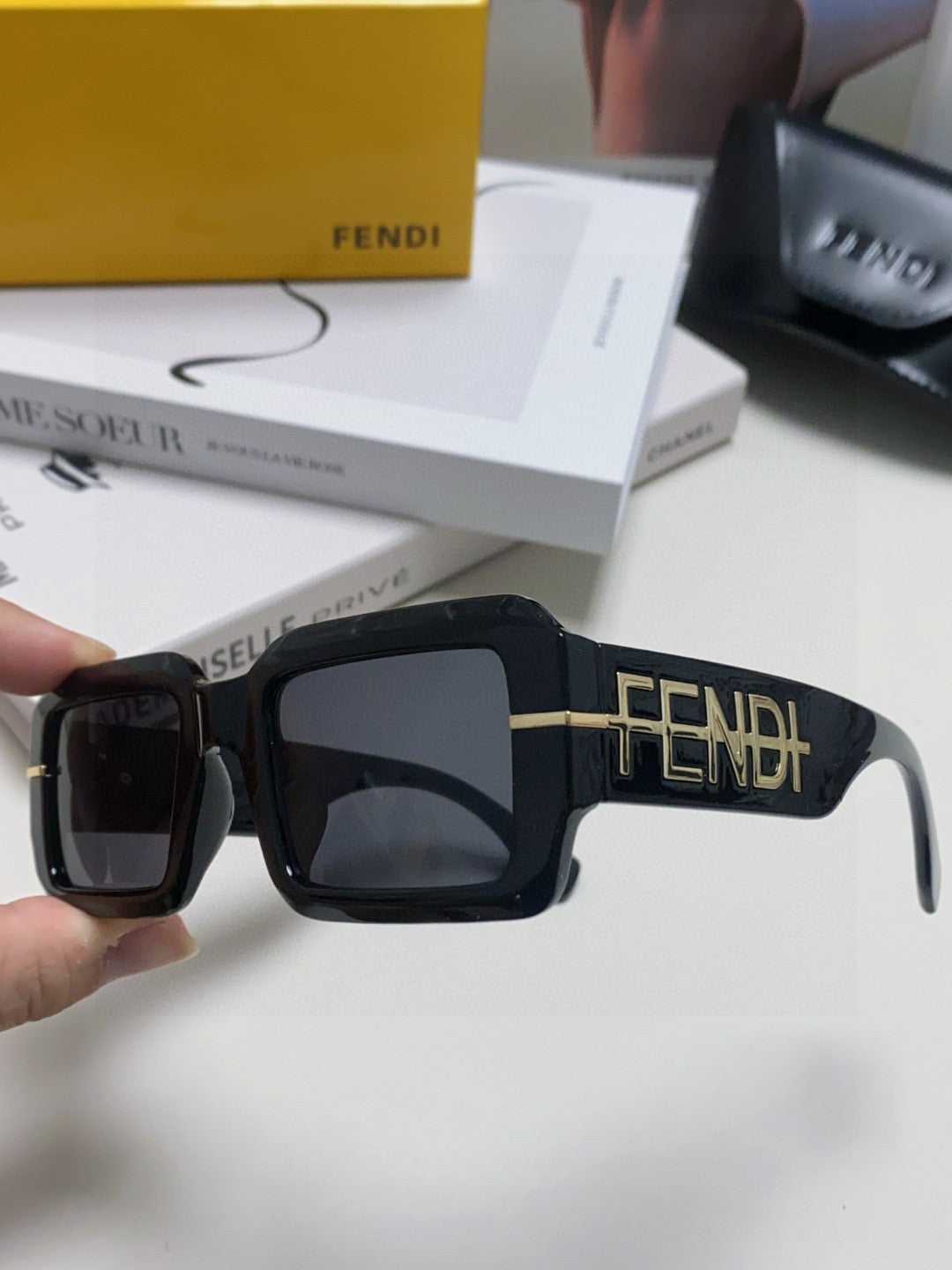 Fendi Square Orange Lens Sunglasses for Men & Women - detail image 5