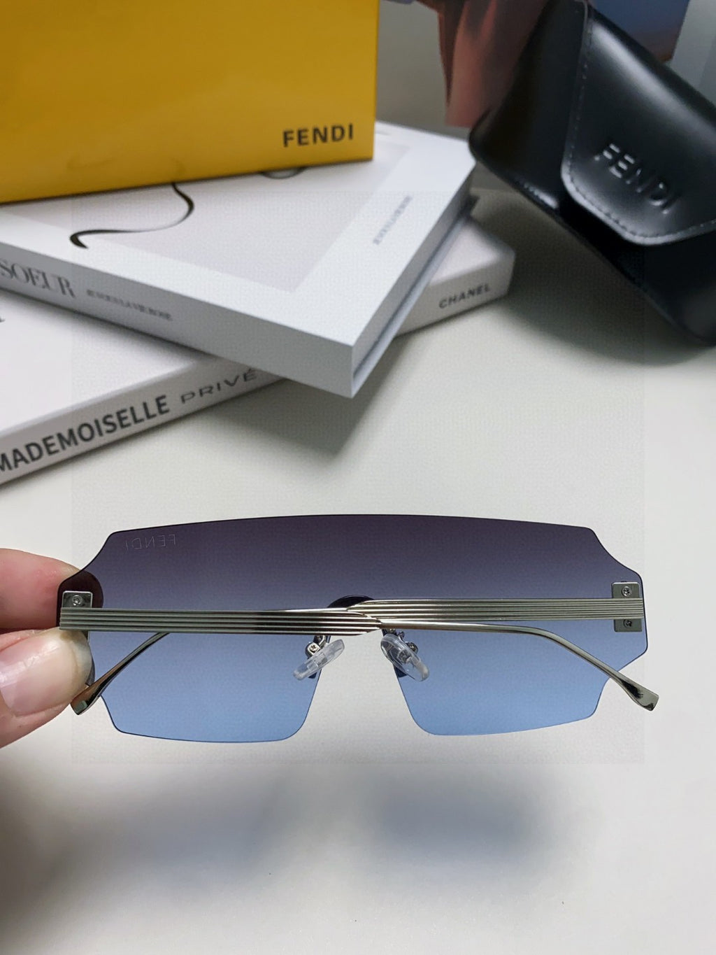 Fendi Lightweight Rimless Blue Lens Sunglasses for Men & Women - 399281 - detail image 3