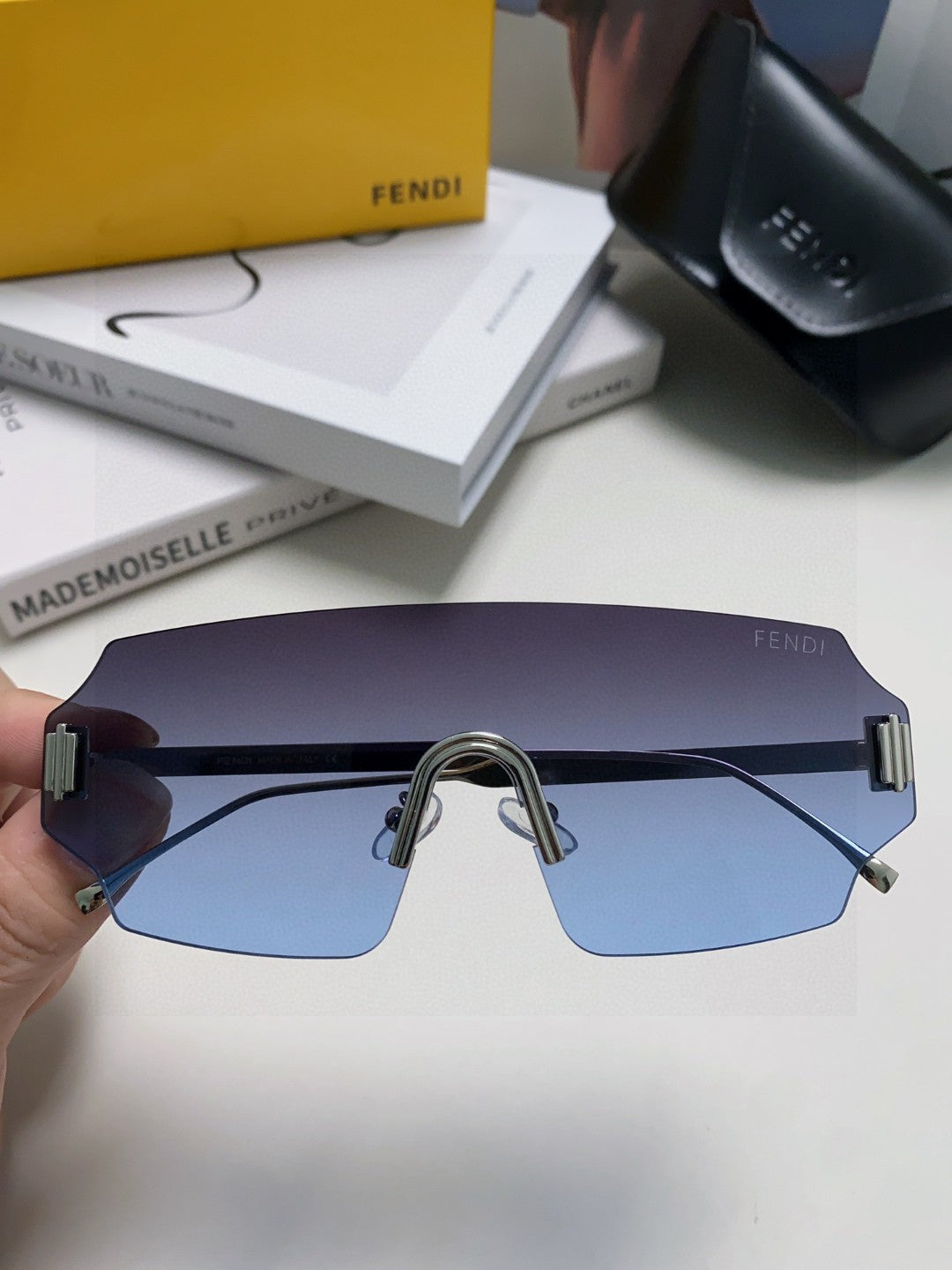 Fendi Lightweight Rimless Blue Lens Sunglasses for Men & Women - 399281 - detail image 2