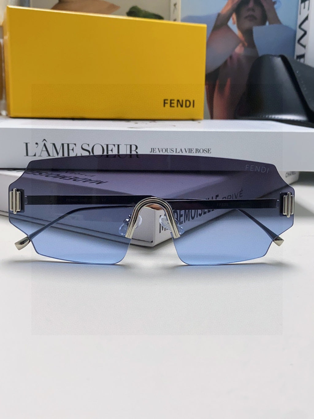 Fendi Lightweight Rimless Blue Lens Sunglasses for Men & Women - 399281 - detail image 5