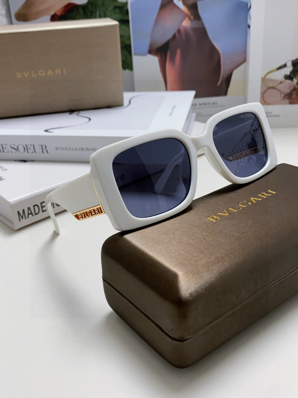 Bottega Veneta Square Blue Lens Sunglasses for Women - detail image 7