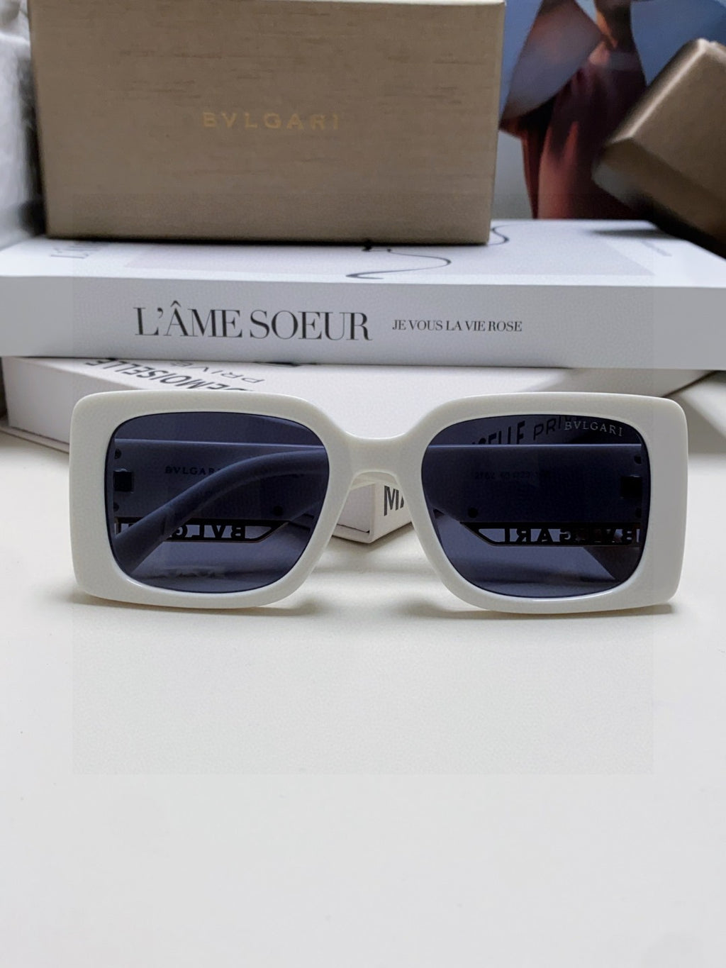 Bottega Veneta Square Blue Lens Sunglasses for Women - detail image 6