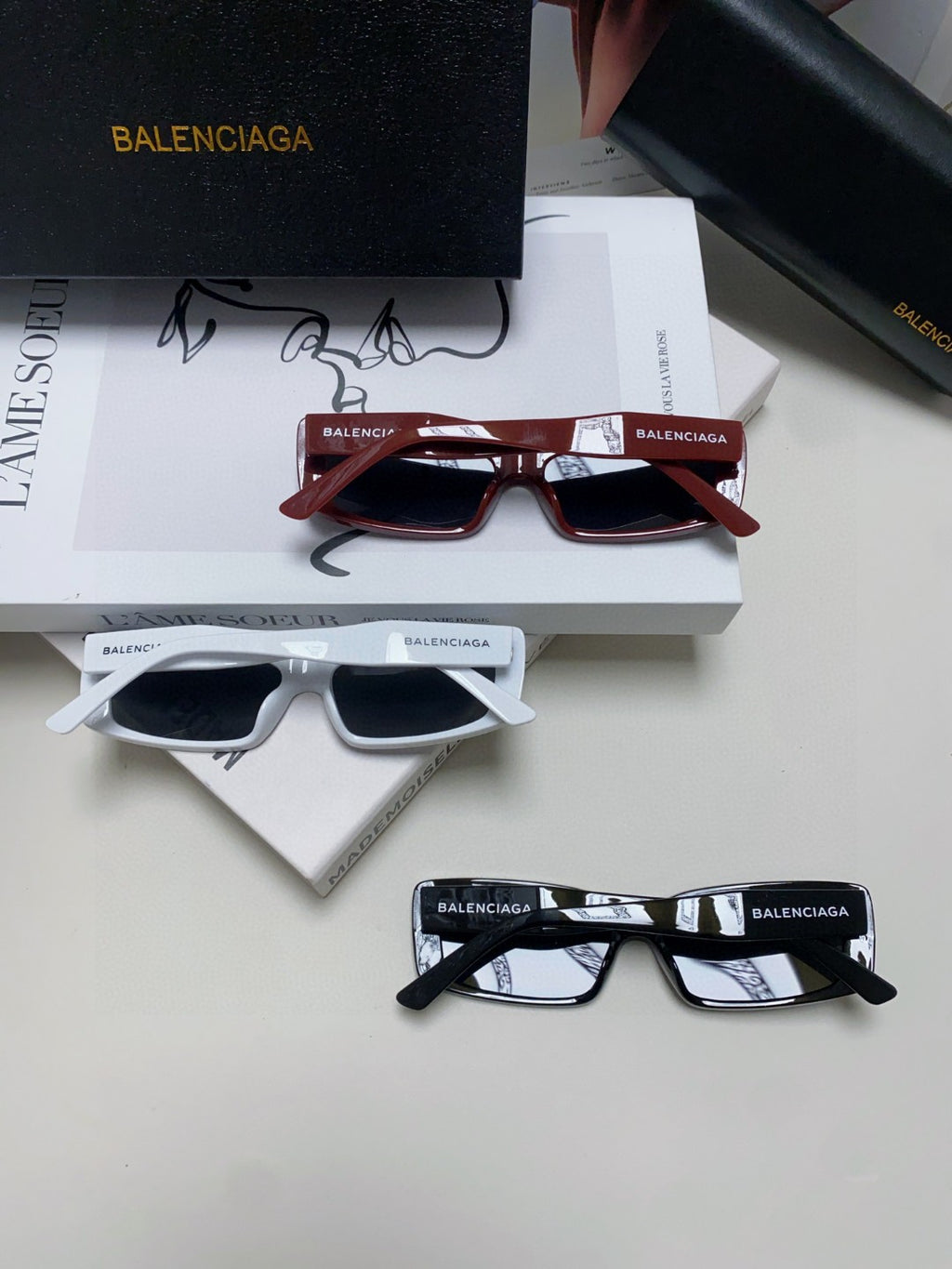 Balenciaga Rectangular Black Lens Sunglasses for Men & Women - 382920 - detail image 8
