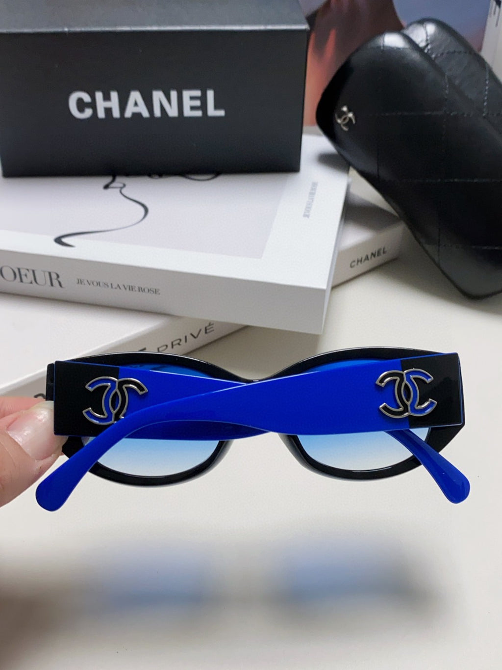 Chanel Oval Blue Lens Sunglasses for Men & Women - detail image 4