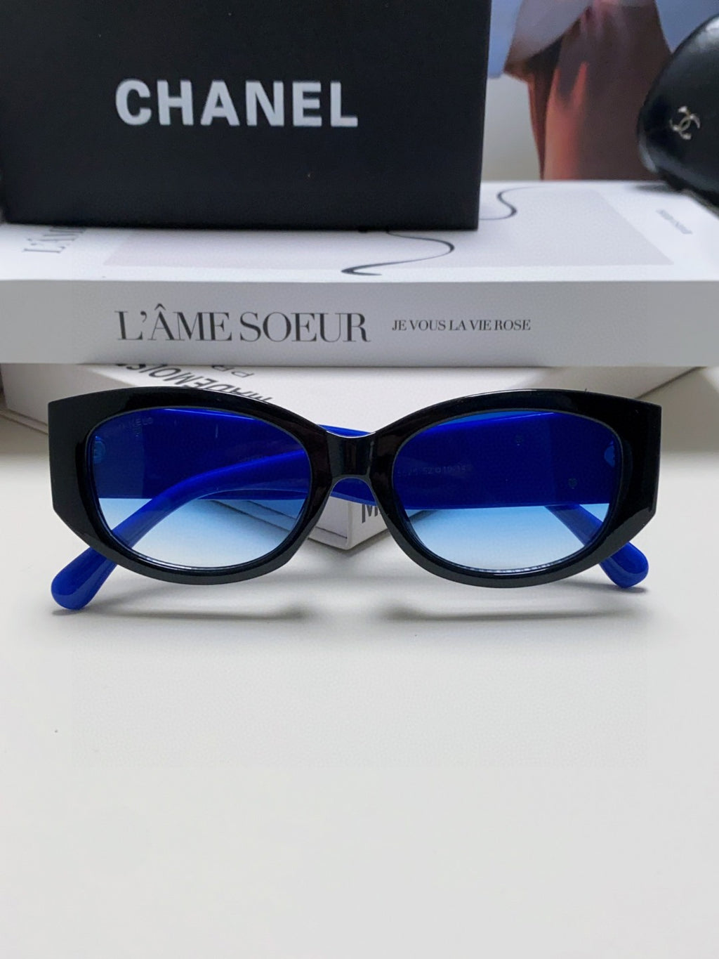 Chanel Oval Blue Lens Sunglasses for Men & Women - detail image 6