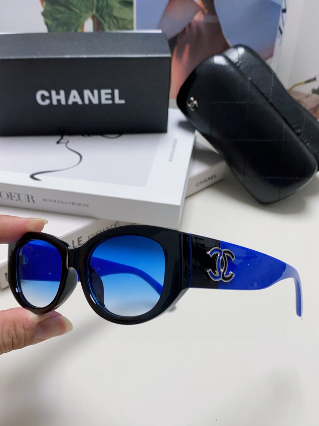 Chanel Oval Blue Lens Sunglasses for Men & Women - detail image 5