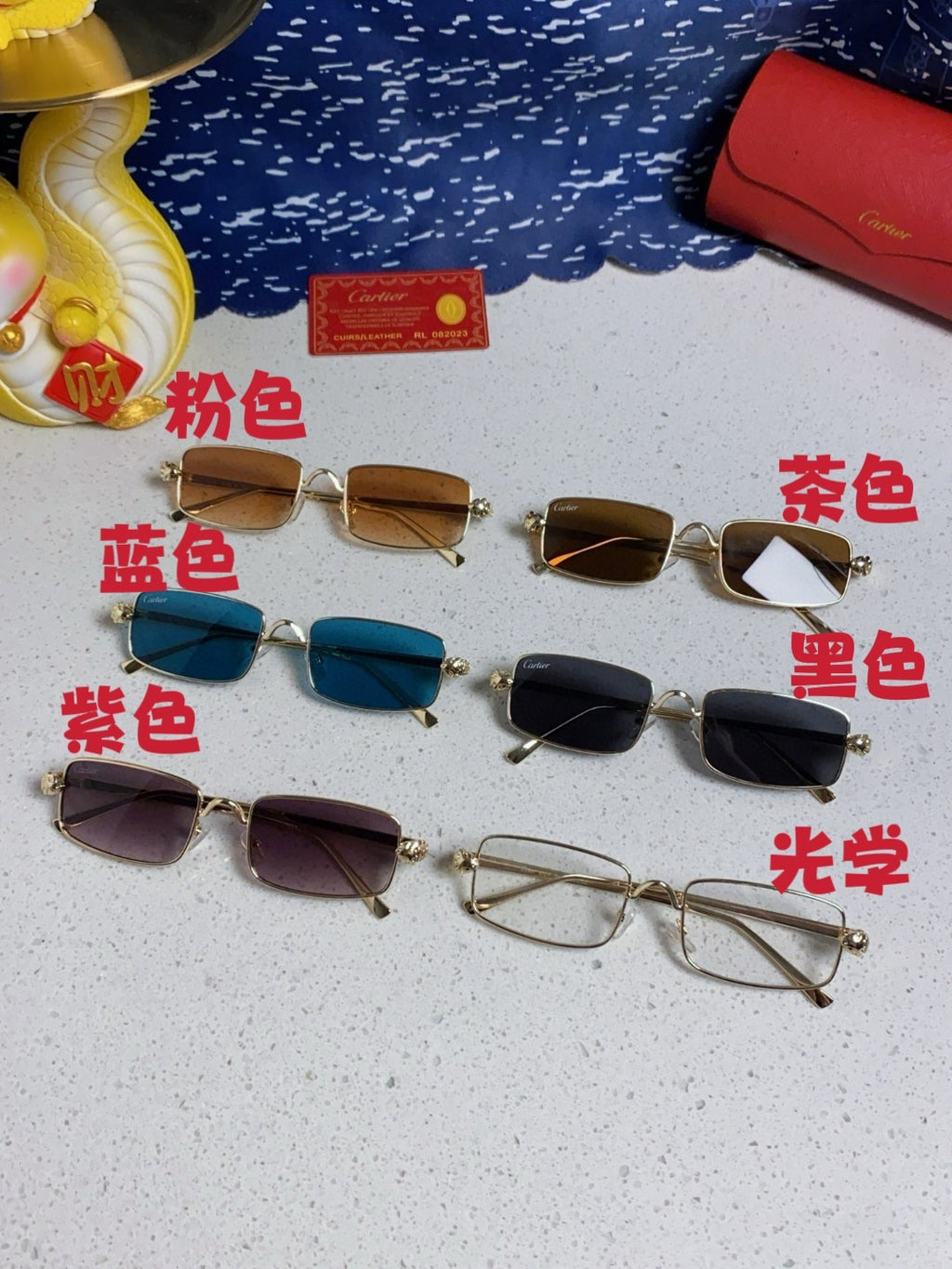 Cartier CT0473S Metal Square Blue Lens Sunglasses for Men & Women - detail image 11