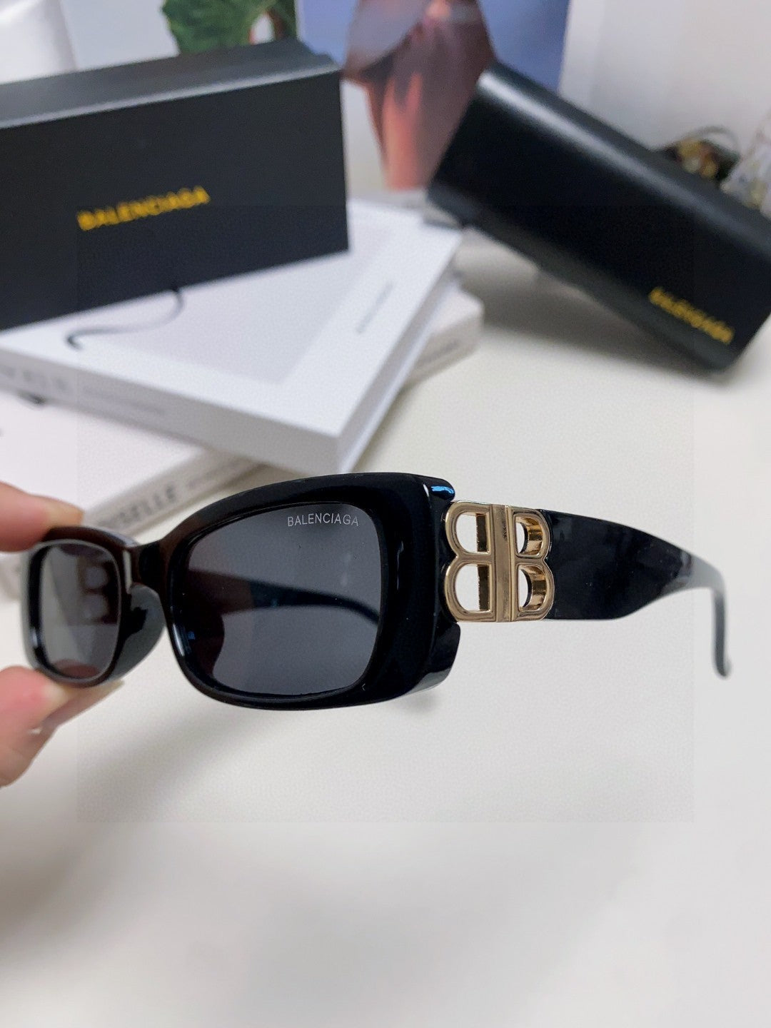 Balenciaga Rectangular Orange Lens Sunglasses for Men & Women - 382929 - detail image 7