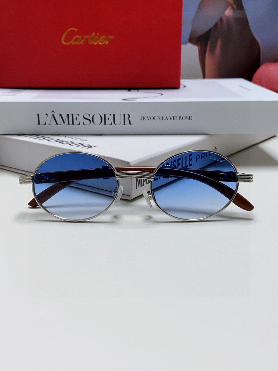 Cartier CT0464S Round Blue Lens Sunglasses for Men & Women - detail image 5