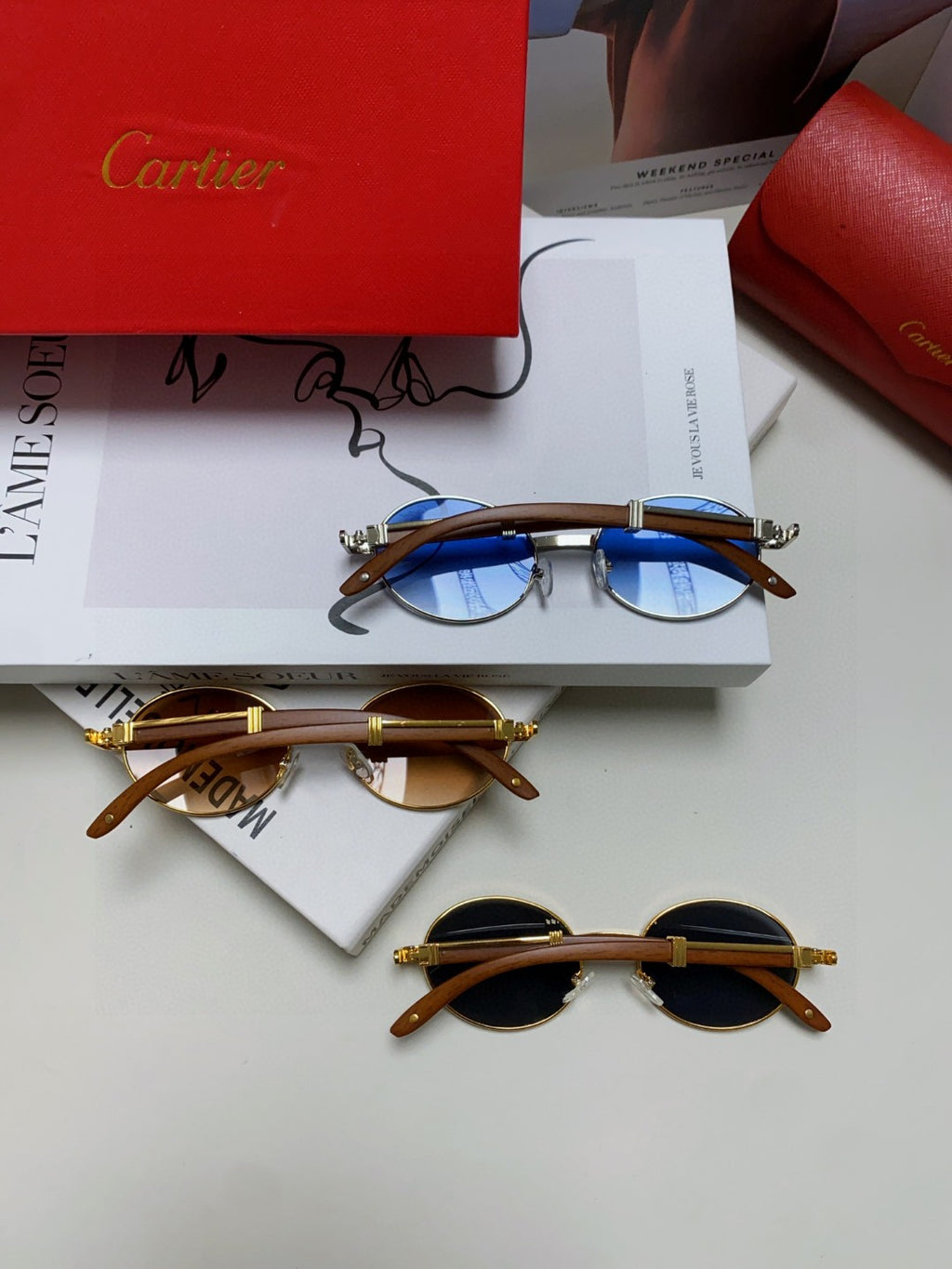 Cartier CT0464S Round Blue Lens Sunglasses for Men & Women - detail image 7