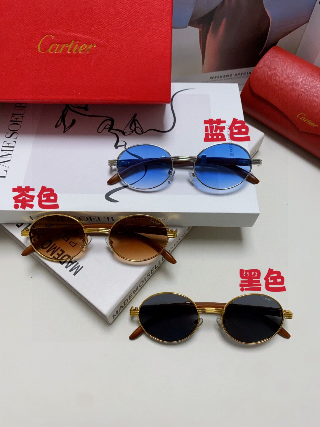 Cartier CT0464S Round Blue Lens Sunglasses for Men & Women - detail image 8