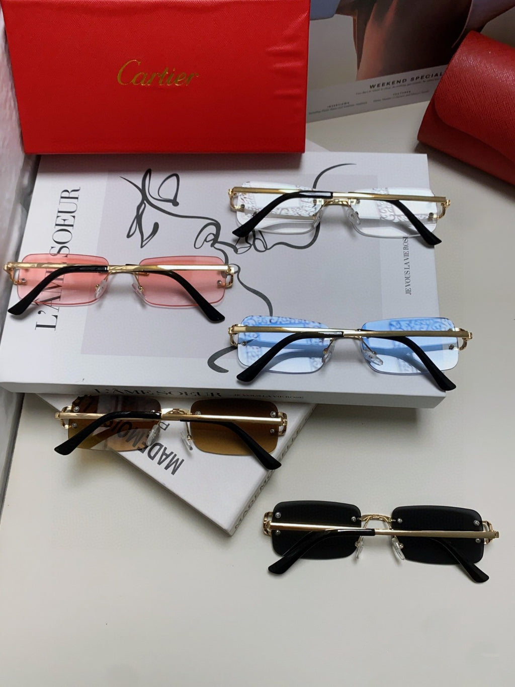 Cartier Lightweight Rimless Silver Lens Sunglasses for Men & Women - 432235 - detail image 4