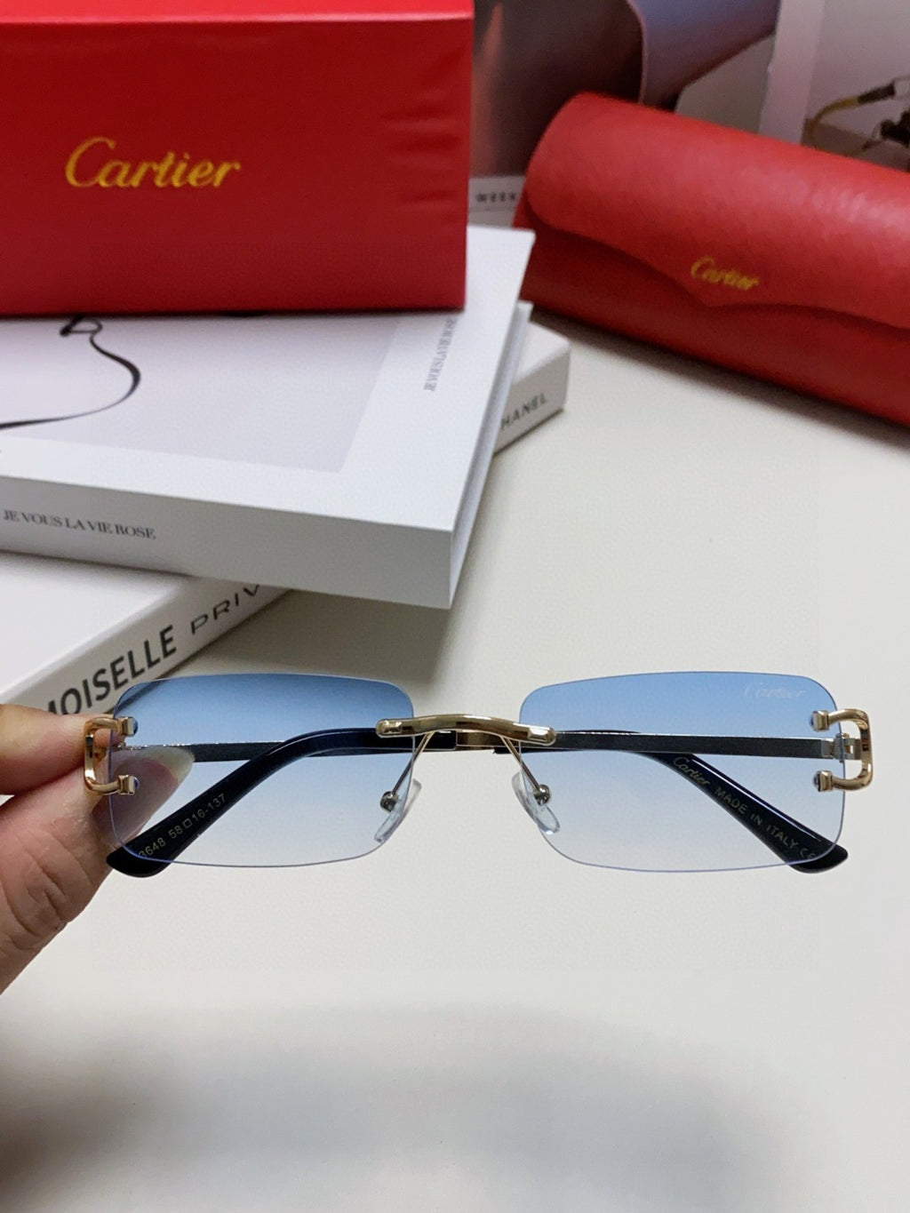 Cartier Lightweight Rimless Silver Lens Sunglasses for Men & Women - 432236 - detail image 2
