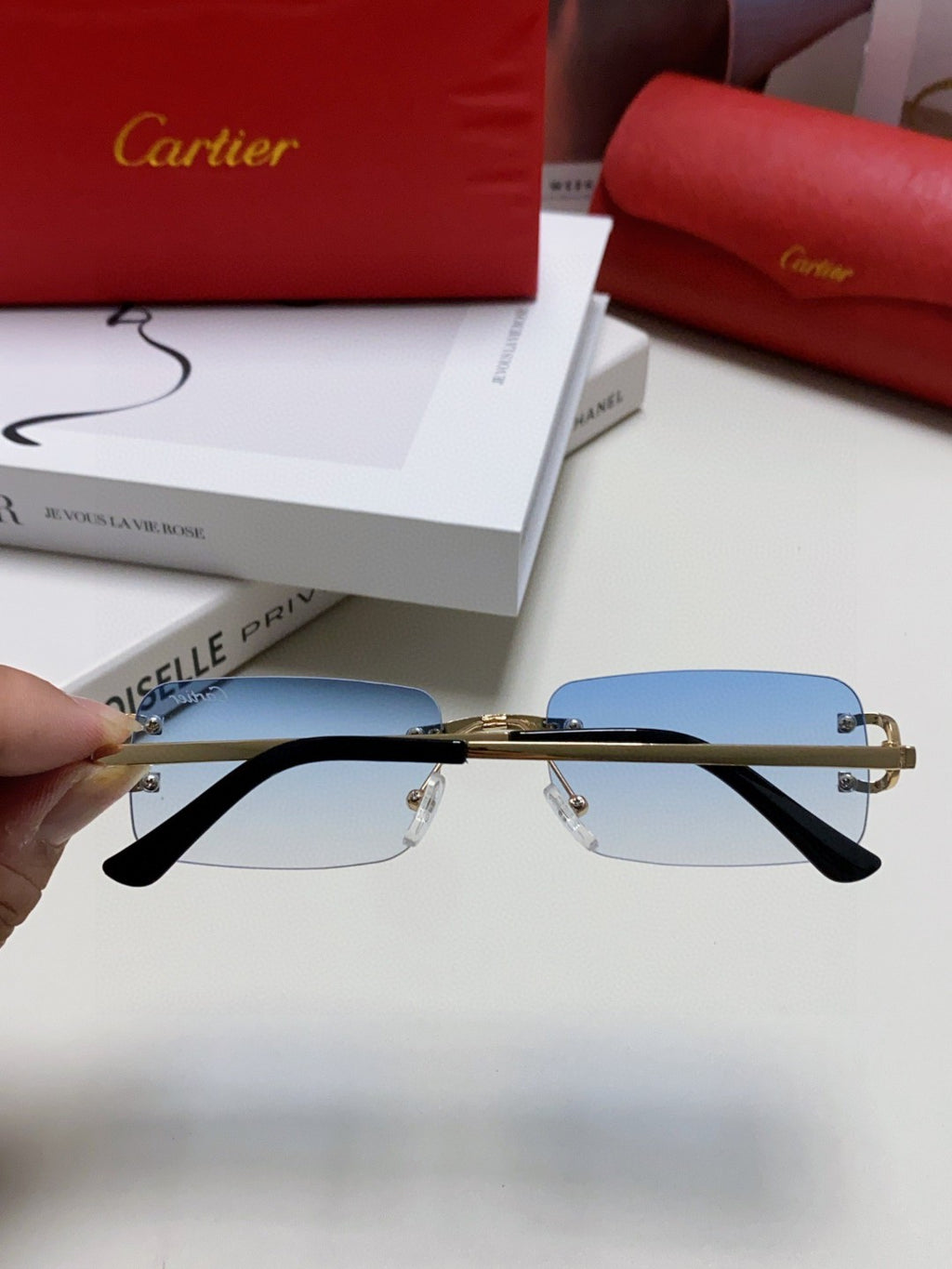Cartier Lightweight Rimless Silver Lens Sunglasses for Men & Women - 432236 - detail image 3