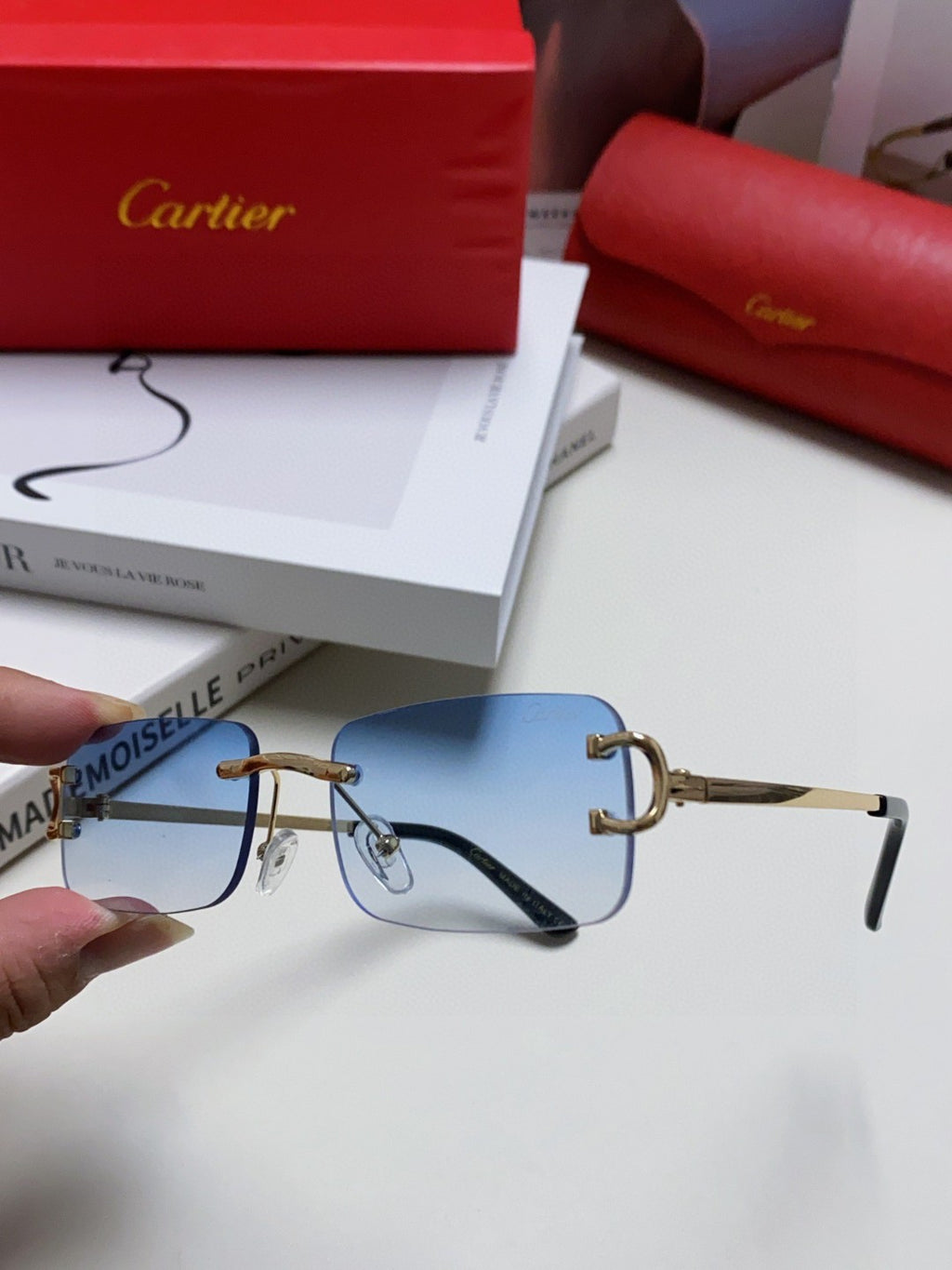 Cartier Lightweight Rimless Silver Lens Sunglasses for Men & Women - 432236 - detail image 4