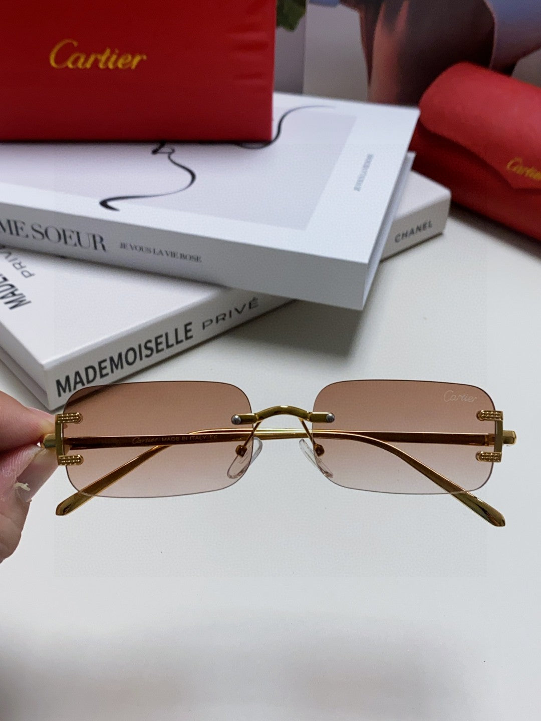 Cartier Lightweight Rimless Gray Lens Sunglasses for Men & Women - 432240 - detail image 3