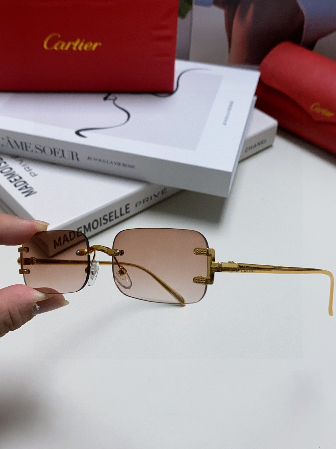 Cartier Lightweight Rimless Gray Lens Sunglasses for Men & Women - 432240 - detail image 5