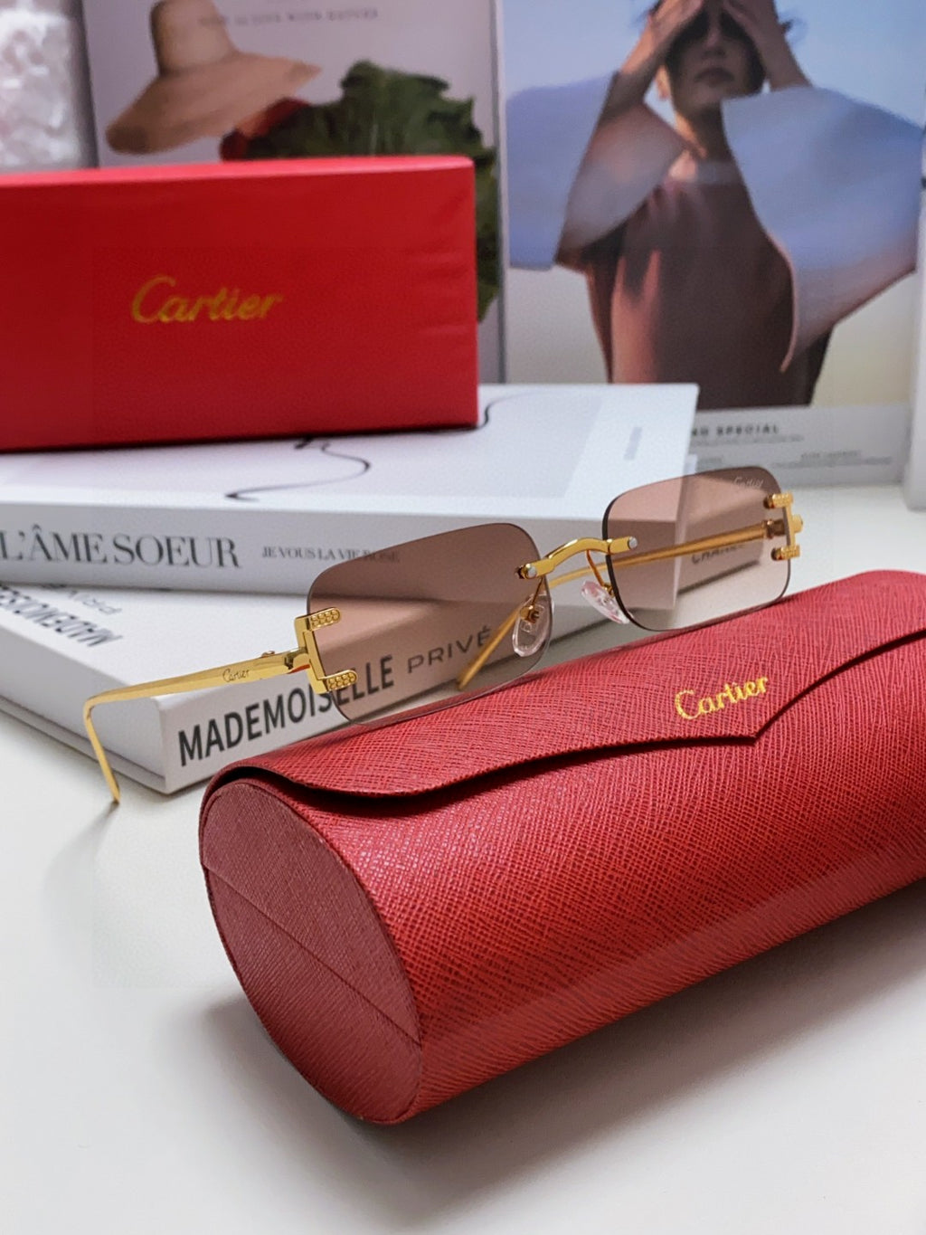 Cartier Lightweight Rimless Gray Lens Sunglasses for Men & Women - 432240 - detail image 7