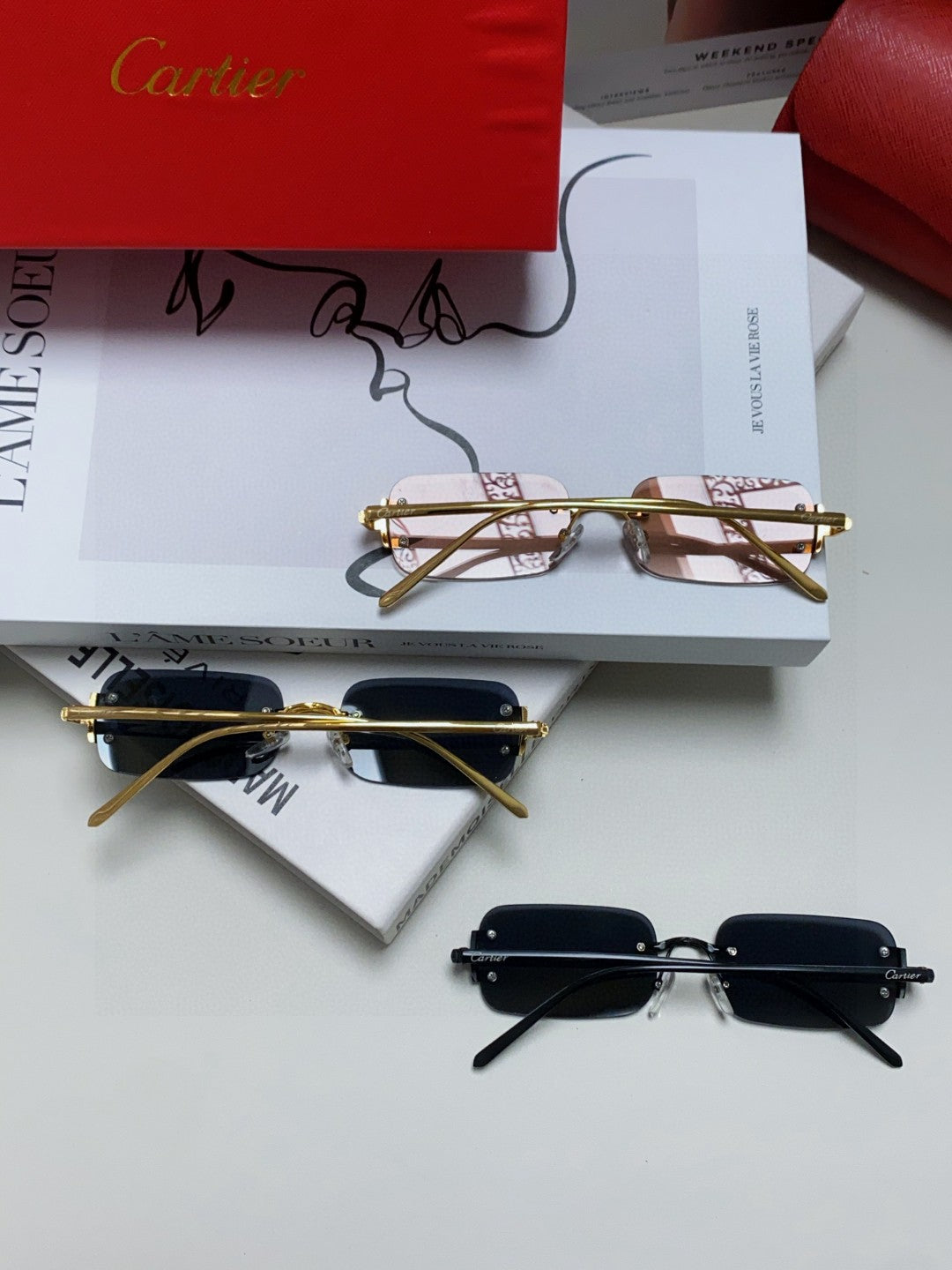 Cartier Lightweight Rimless Blue Lens Sunglasses for Men & Women - 432241