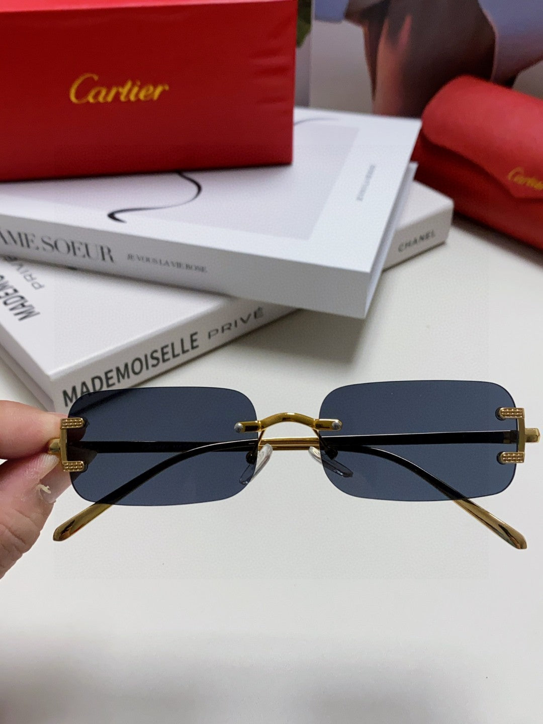Cartier Lightweight Rimless Silver Lens Sunglasses for Men & Women - 432242 - detail image 2