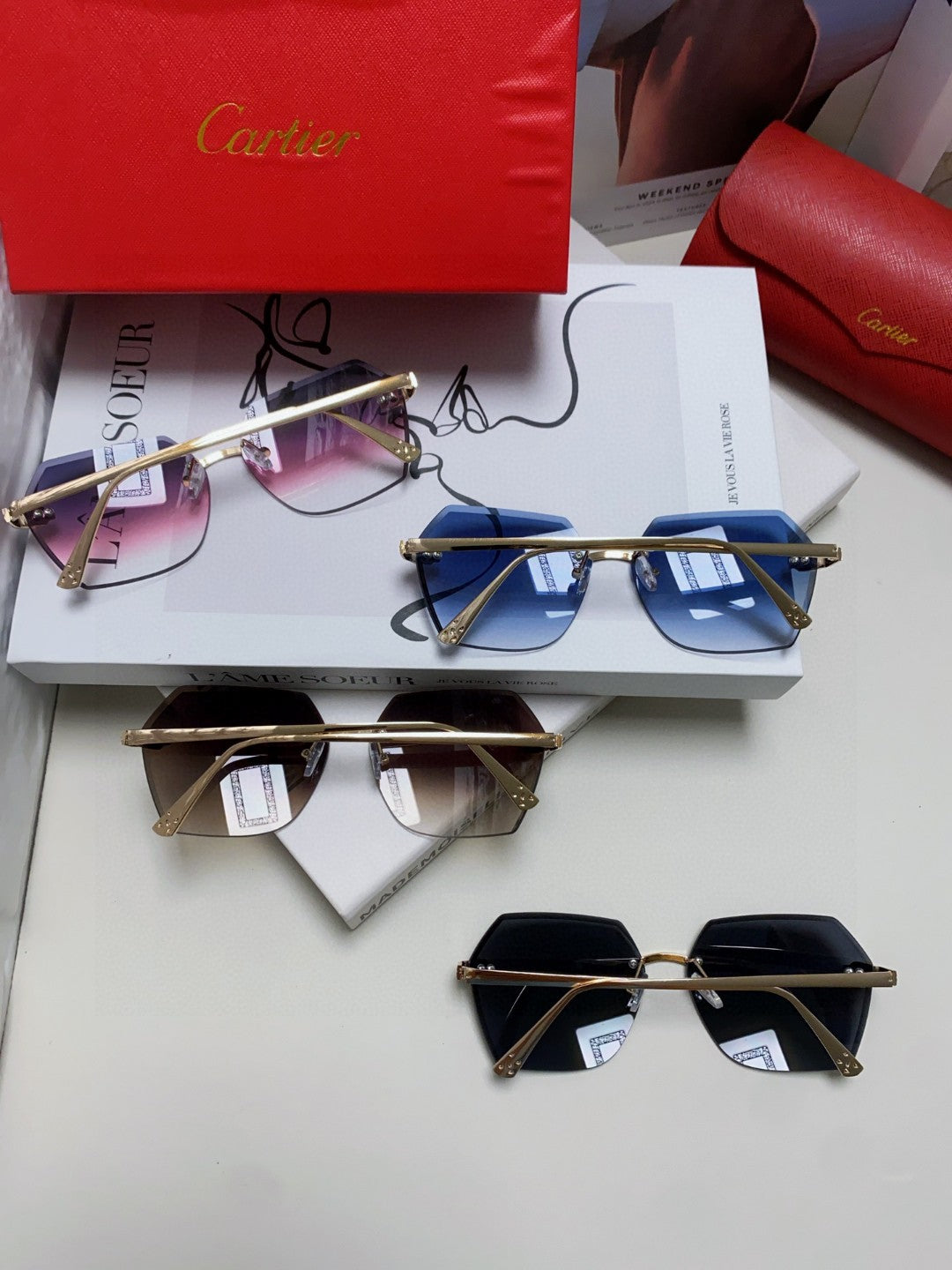 Cartier Photochromic Rimless Red Lens Sunglasses for Men & Women - detail image 8