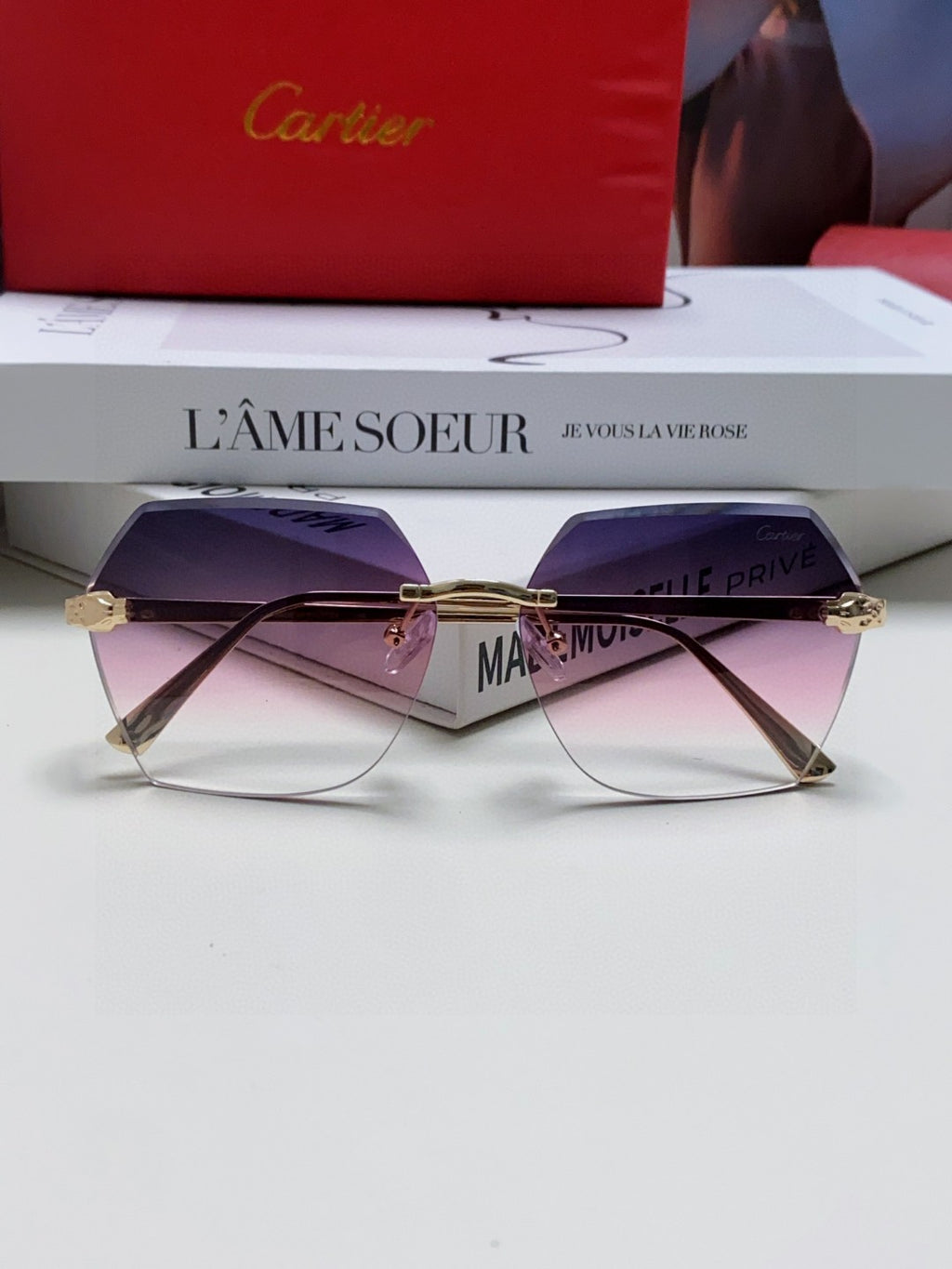 Cartier Photochromic Rimless Red Lens Sunglasses for Men & Women - detail image 6