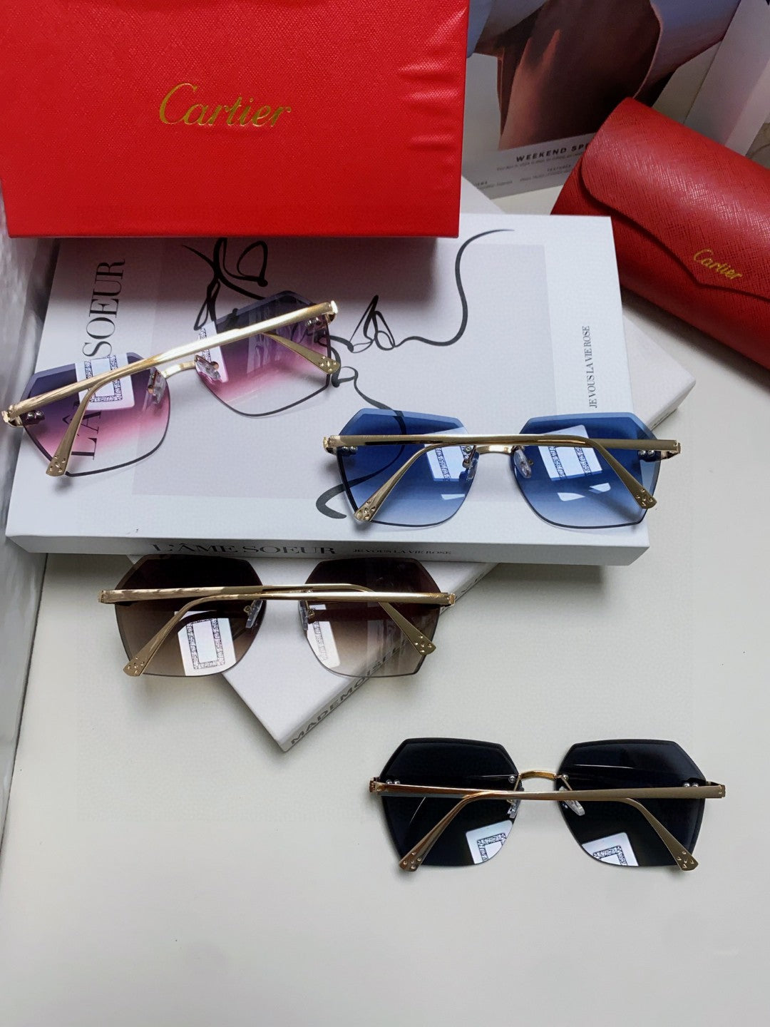 Cartier Photochromic Rimless Blue Lens Sunglasses for Men & Women