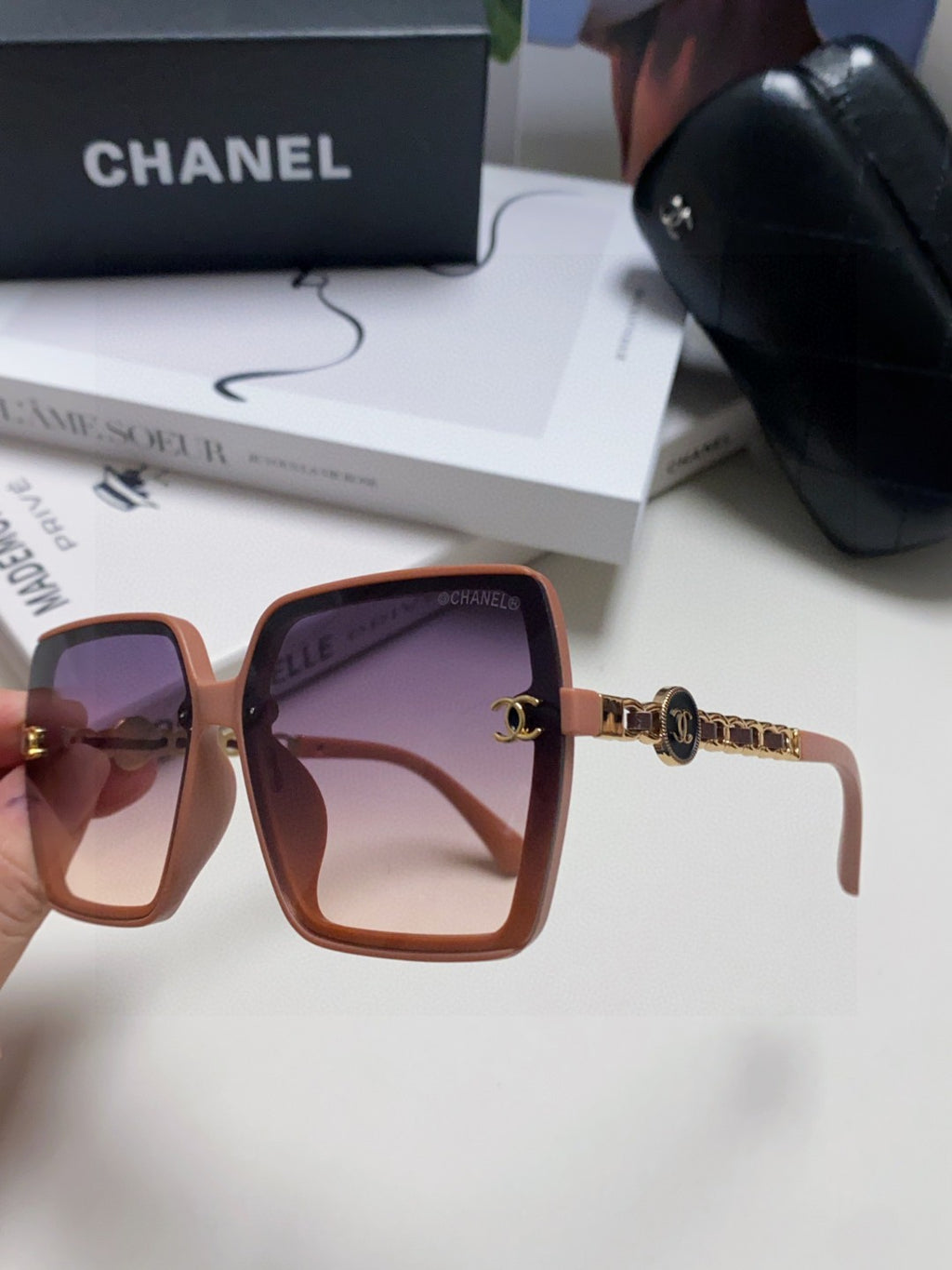 Chanel Polarized Fashion Red Lens Sunglasses for Women - detail image 5