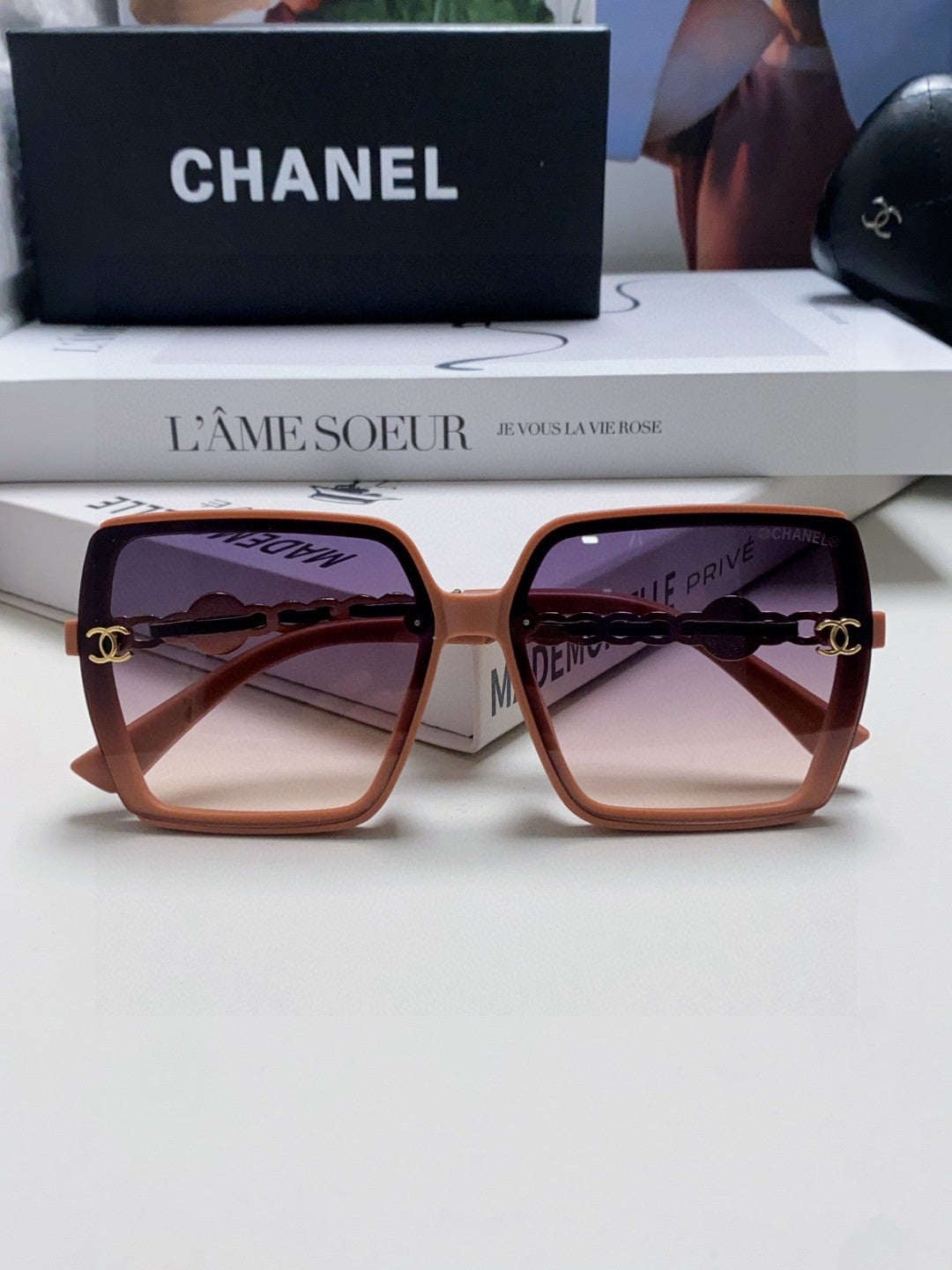 Chanel Polarized Fashion Red Lens Sunglasses for Women - detail image 6