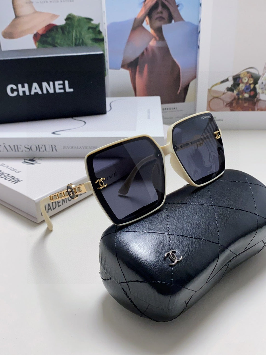 Chanel Polarized Fashion Black Lens Sunglasses for Women - 431674 - detail image 7