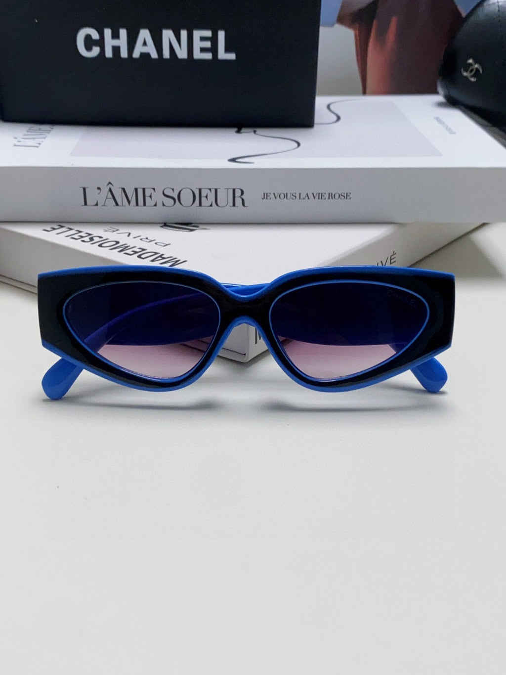 Chanel Cat-Eye Blue Lens Sunglasses for Women - 431682 - detail image 6