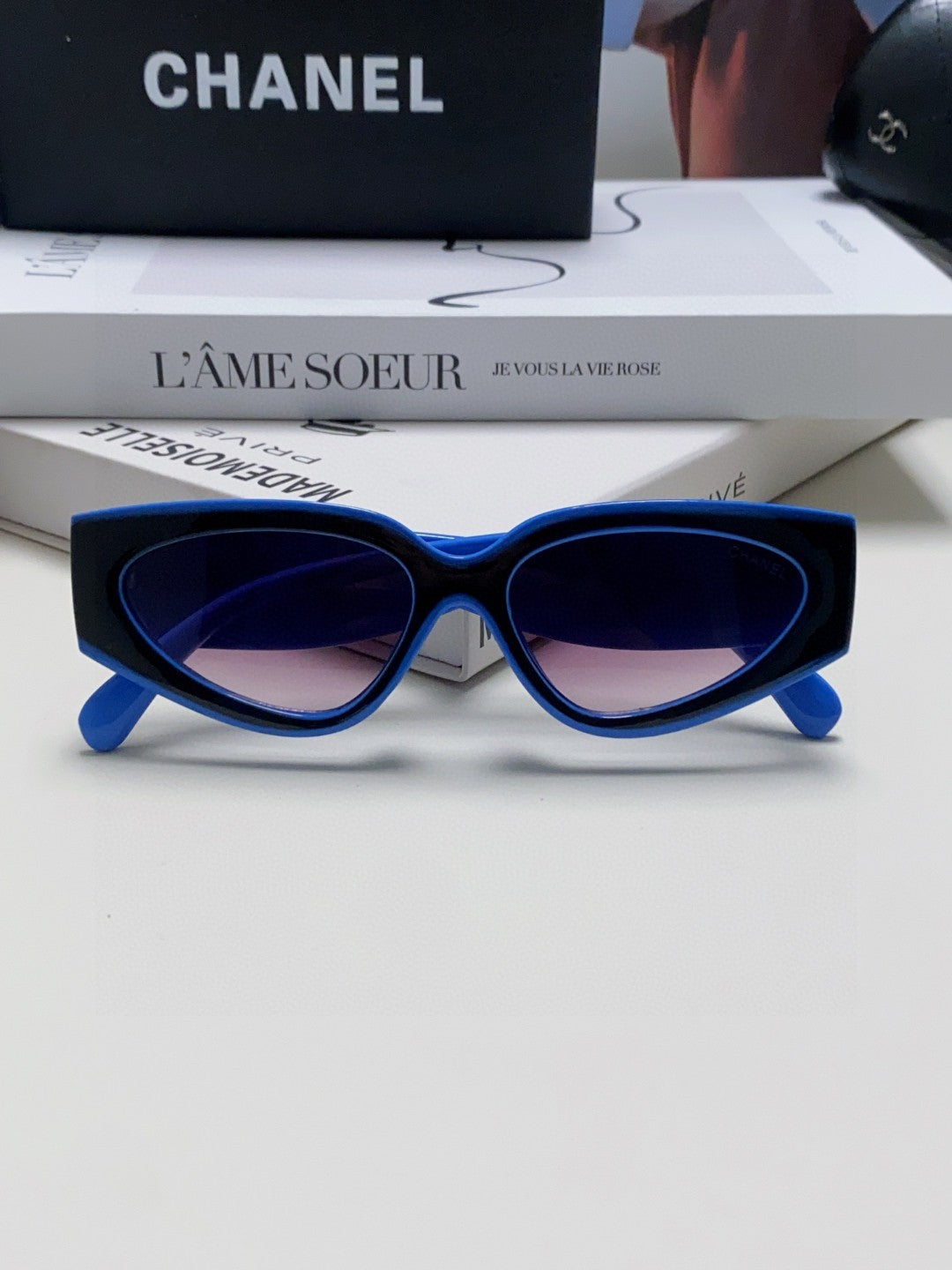 Chanel Cat-Eye Blue Lens Sunglasses for Women - 431682 - detail image 6