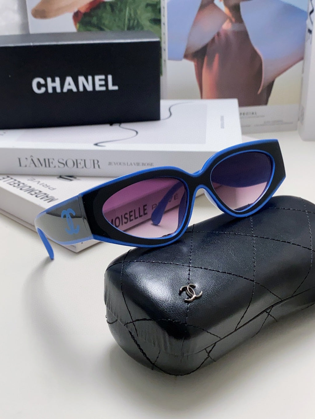 Chanel Cat-Eye Blue Lens Sunglasses for Women - 431682 - detail image 7