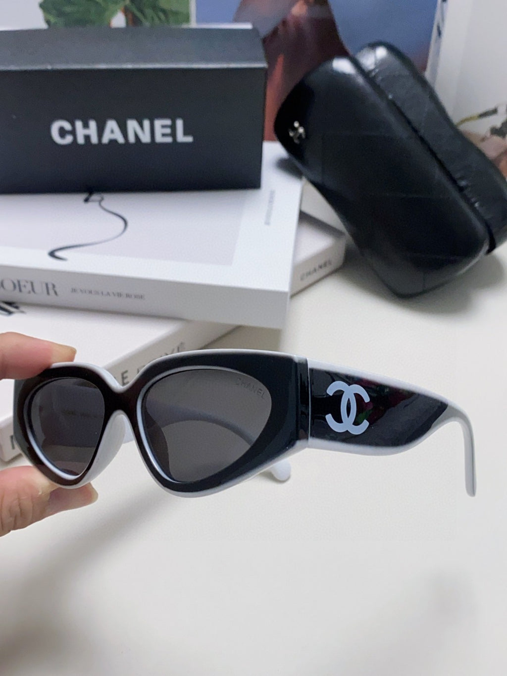 Chanel Cat-Eye Black Lens Sunglasses for Women - detail image 5