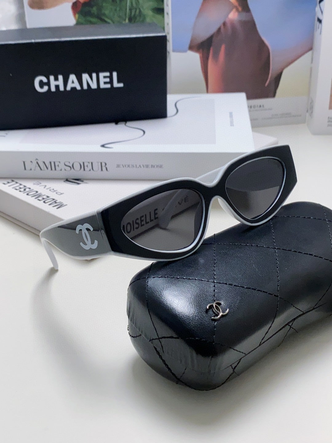 Chanel Cat-Eye Black Lens Sunglasses for Women - detail image 7