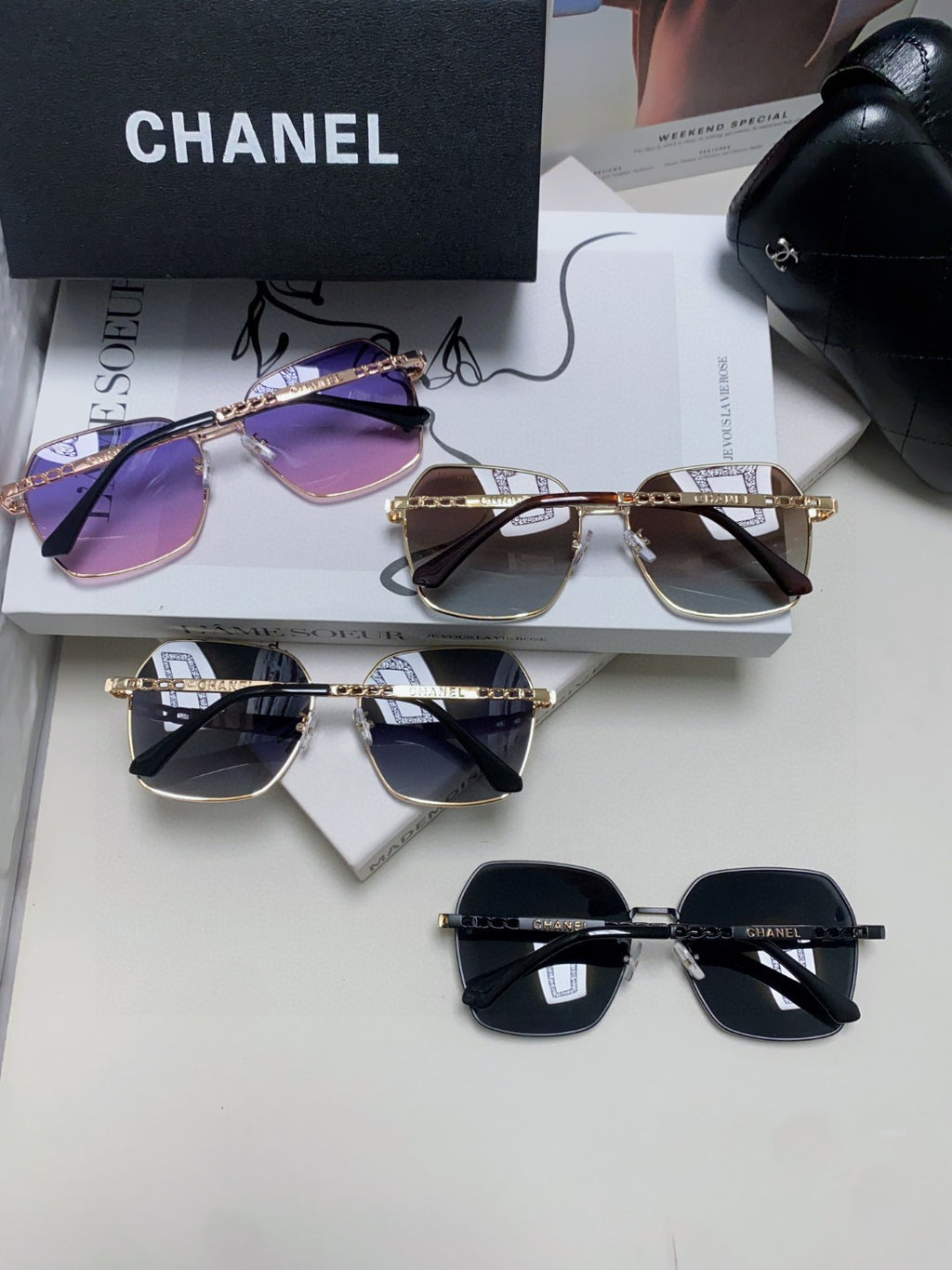 Chanel Metal Oversized Purple Lens Sunglasses for Men & Women - detail image 7