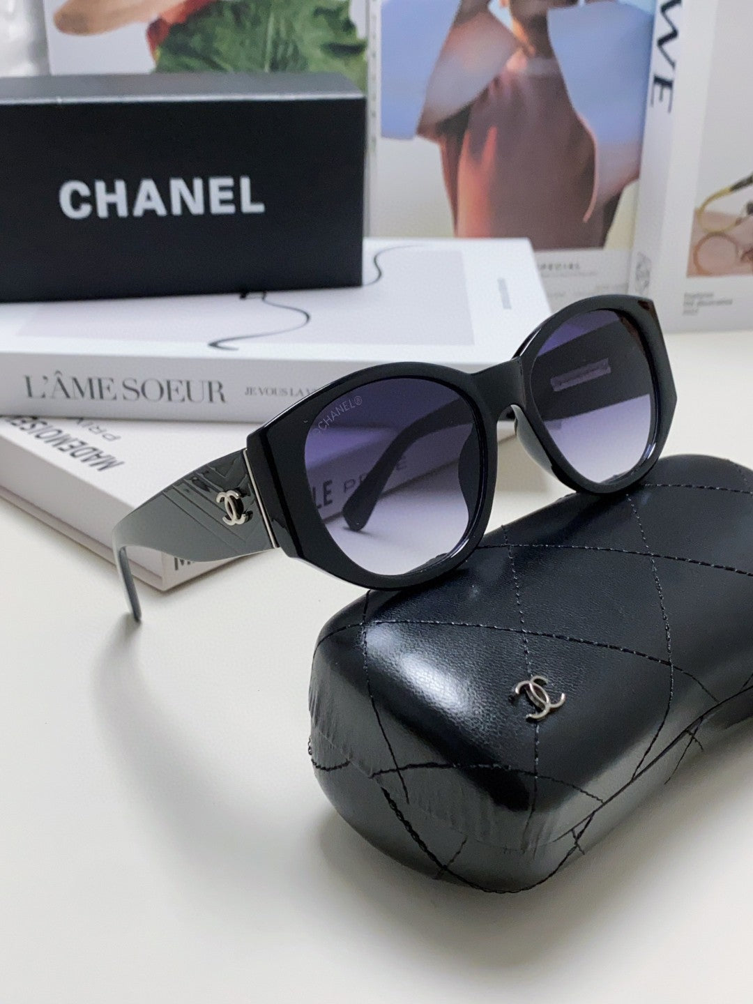 Chanel Polarized Cat-Eye Blue Lens Sunglasses for Women - detail image 7